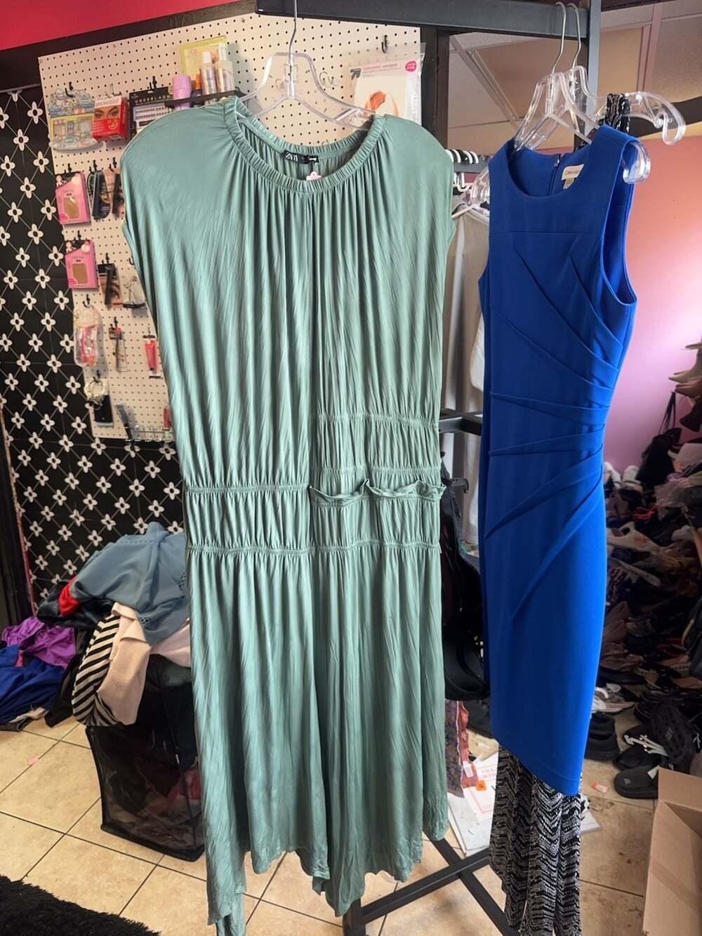 Zara Sage Green Ruched Midi Dress Size M